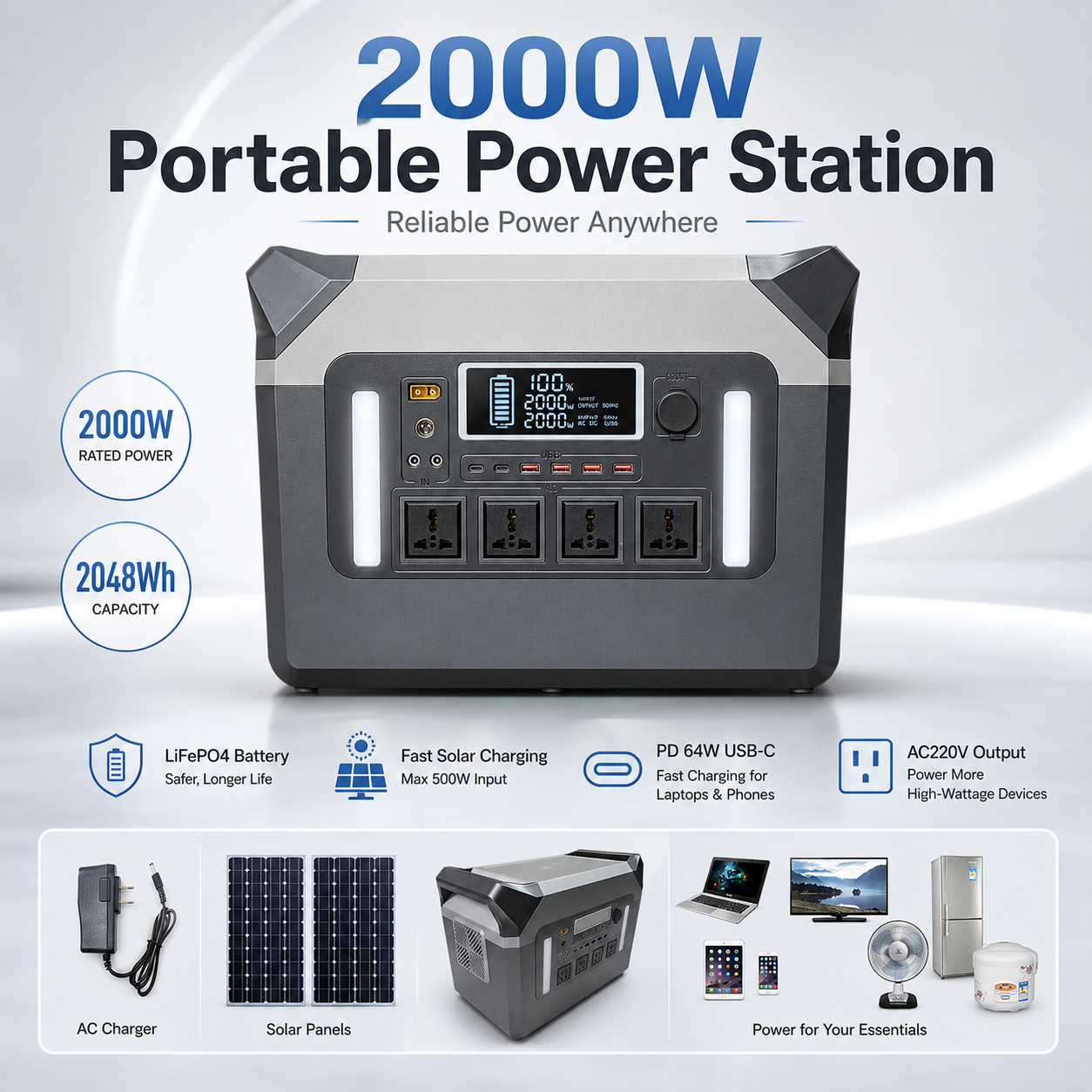 2000W  Portable Power Station (F Series 1536-2636.8Wh)