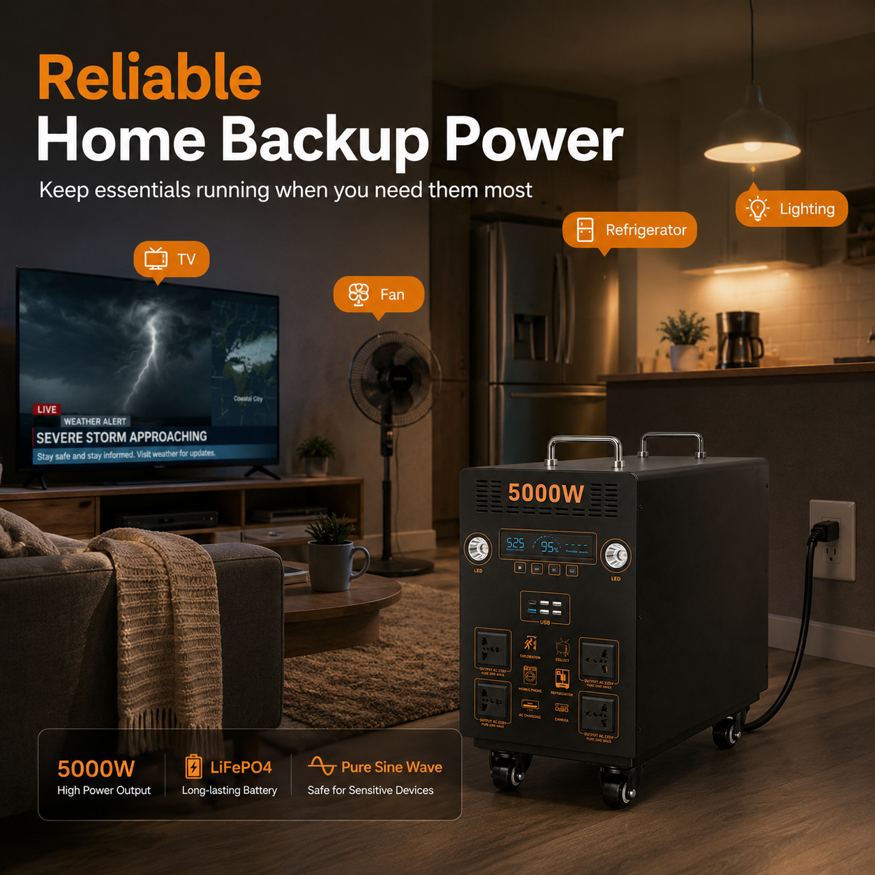 5KW Portable Power Station (B-series 4000Wh-6400Wh)