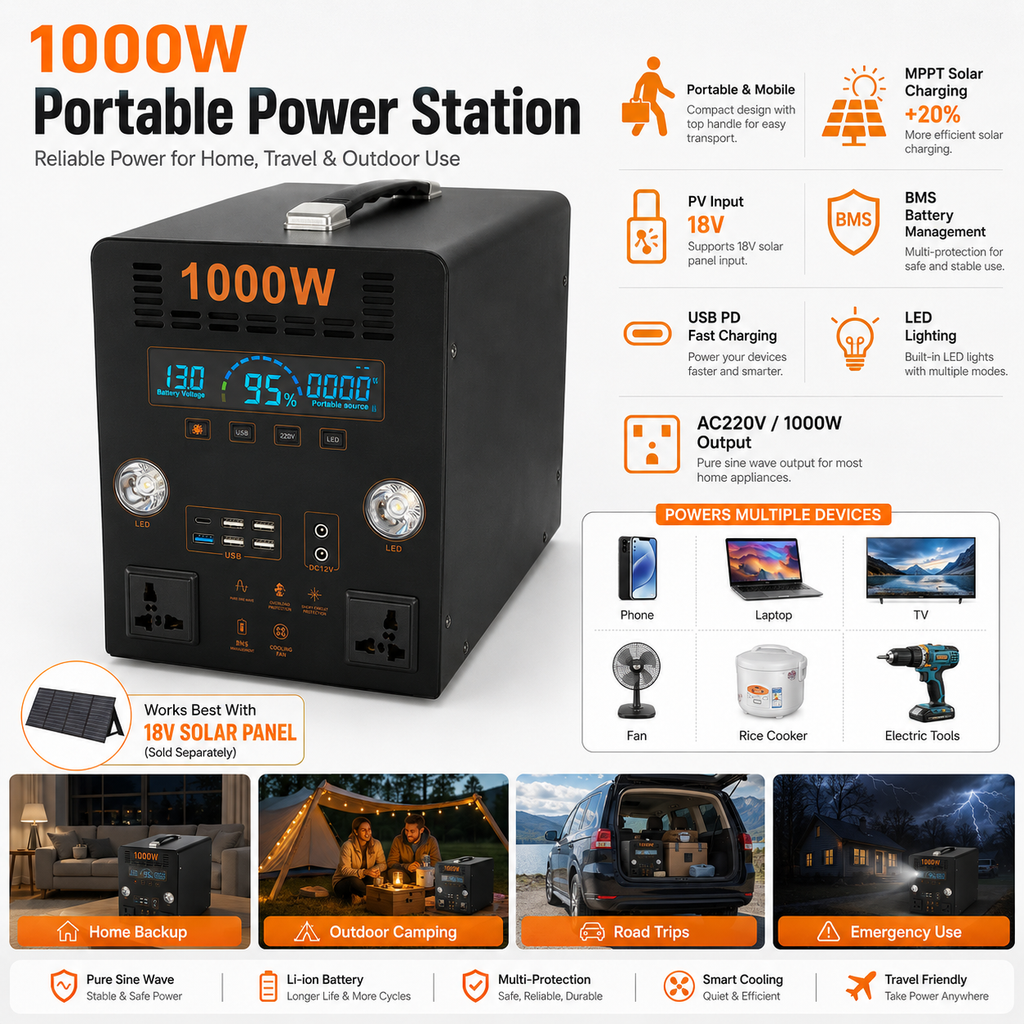 1KW  Portable Power Station （B-series 700Wh-1.1KWh）