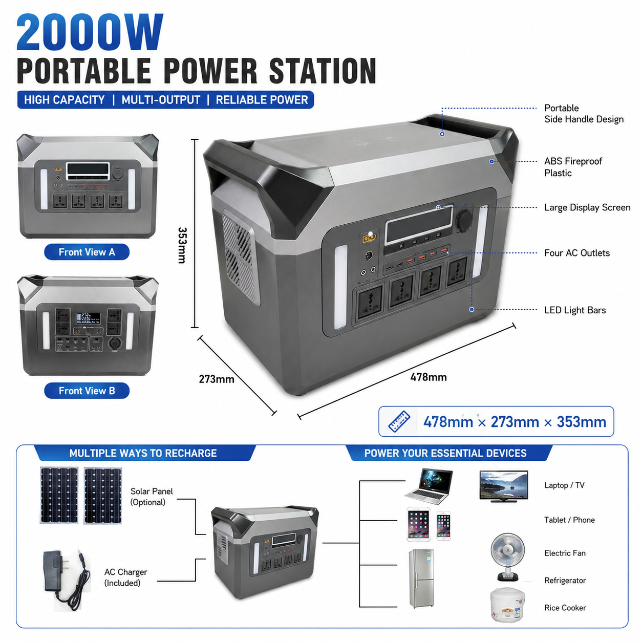 2000W  Portable Power Station (F Series 1536-2636.8Wh)