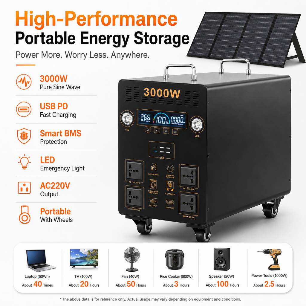 3KW Portable Power Station（B-series 2560Wh-5120Wh）