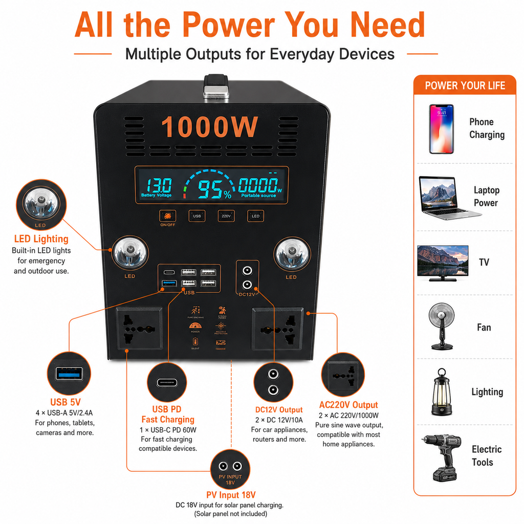 1KW  Portable Power Station （B-series 700Wh-1.1KWh）